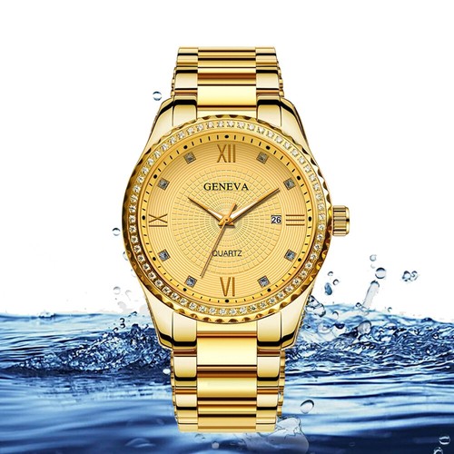 Men gold quartz watch - quartz,